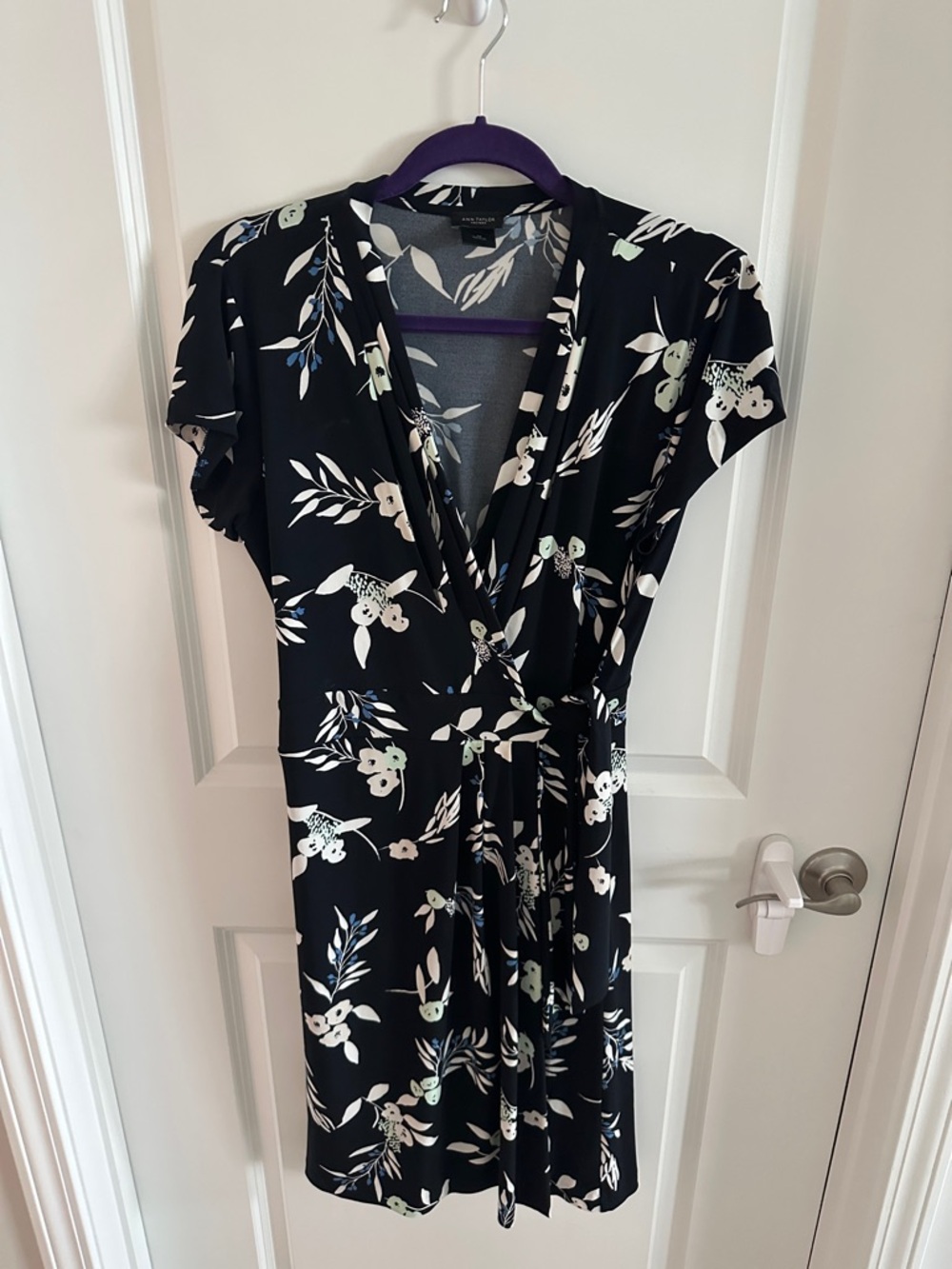Ann Taylor Navy Wrap Dress with Mint & Cream Floral Print